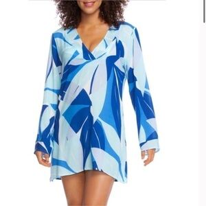 La Blanca Palm Reader Tropical Tunic Swim Cover Up Size XS